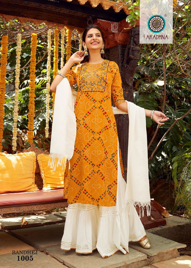 Aradhna Bandhej 1 Fancy Heavy Festive Wear Rayon Printed Kurti Sharara With Dupatta Collection